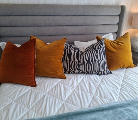 MUSTARD COLOR AND A BLACK + WHITE SCATTER CUSHIONS - R400 (S SANDTON)