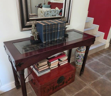 (LF5) Solid wood Glass top Table