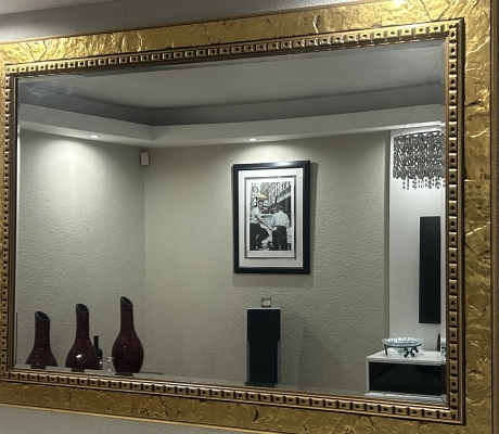 (ALB 25/4 - No:20) - Large ornate antique gold framed mirror (160cm W x 110cm H)