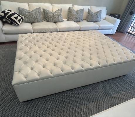 (ALB 25/4 - No:24) - White leatherrette tufted Ottoman - Was R2000 now R1000