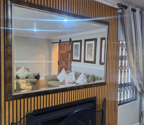 (ALB 25/4 - No:12) - Large rectangular wall mirror with a dark, rustic-style frame (105cm H x 155cm W)