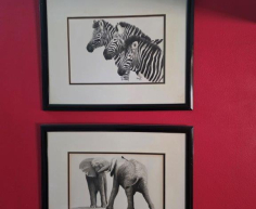(LF41) set of 2 Black framed original ink animal pictures - OFFERS