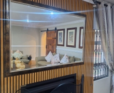 (ALB 25/4 - No:12) - Large rectangular wall mirror with a dark, rustic-style frame (105cm H x 155cm W)